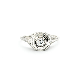 Ring Antique .20ct Round Diamond 18kw Sz7.5 222110011