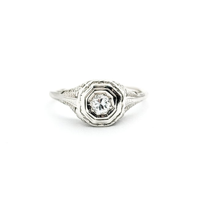Ring Antique .20ct Round Diamond 18kw Sz7.5 222110011