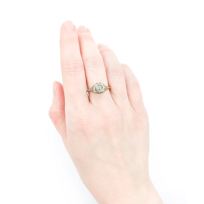 Ring Antique .20ct Round Diamond 18kw Sz7.5 222110011