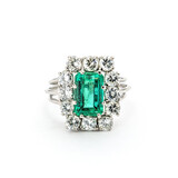  Ring Mid-Century 1.50ctw Round Diamonds 2.11ct Colombian Emerald Platinum sz6.25 224010751