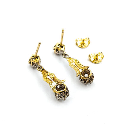 Earrings Dangle 1.00ctw Round Diamonds Mid Century 25x7mm 14ktt 224024454