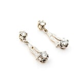  Earrings Dangle 1.00ctw Round Diamonds Mid Century 25x7mm 14ktt 224024454