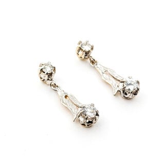 Earrings Dangle 1.00ctw Round Diamonds Mid Century 25x7mm 14ktt 224024454