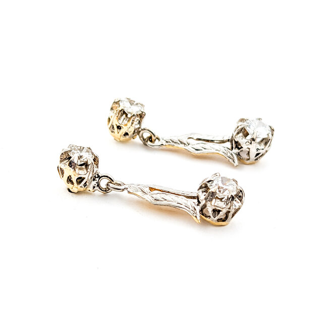 Earrings Dangle 1.00ctw Round Diamonds Mid Century 25x7mm 14ktt 224024454