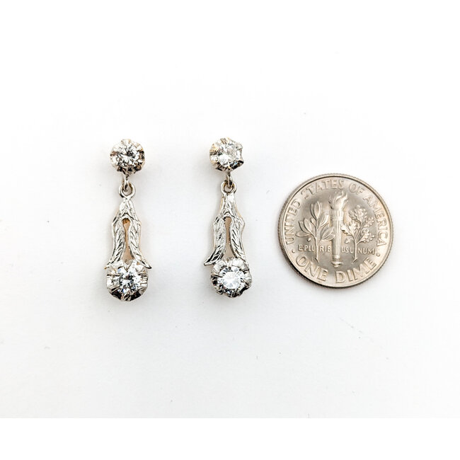 Earrings Dangle 1.00ctw Round Diamonds Mid Century 25x7mm 14ktt 224024454