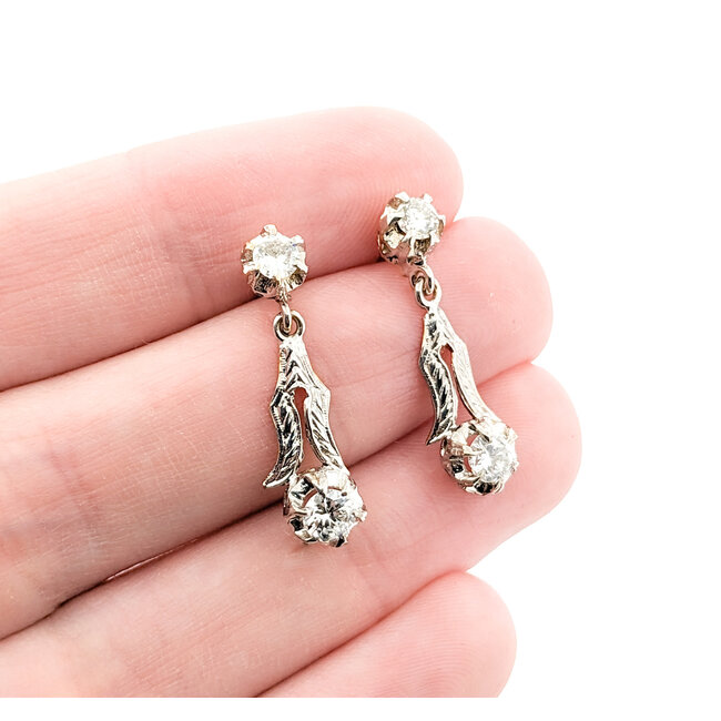 Earrings Dangle 1.00ctw Round Diamonds Mid Century 25x7mm 14ktt 224024454