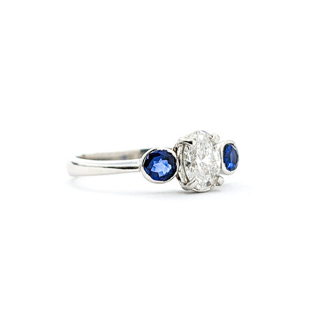 Ring Vintage .64ct Oval Diamonds .30ctw Sapphire 950pt sz7.25 124020154