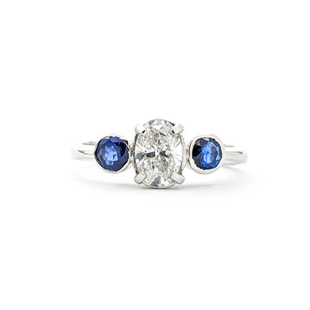 Ring Vintage .64ct Oval Diamonds .30ctw Sapphire 950pt sz7.25 124020154