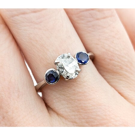 Ring Vintage .64ct Oval Diamonds .30ctw Sapphire 950pt sz7.25 124020154