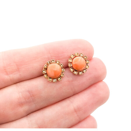 Earrings 7mm Coral Mid Century 1mm Seed Pearls 11mmmm 14ky 224024454