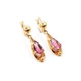  Earrings Dangle 4.09ctw Pear Pink Tourmaline Mid Century 35x8mm 18ky 224024452