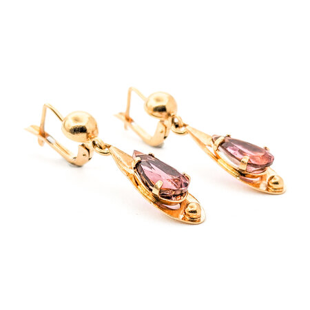 Earrings Dangle 4.09ctw Pear Pink Tourmaline Mid Century 35x8mm 18ky 224024452