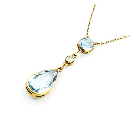 Necklace .18ct Old European Diamond Vintage Mid Century 2.55ct Aquamarine .98ct Aquamarine 14ky 16" 1.2mm 224022751