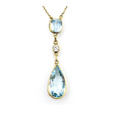 Necklace .18ct Old European Diamond Vintage Mid Century 2.55ct Aquamarine .98ct Aquamarine 14ky 16" 1.2mm 224022751