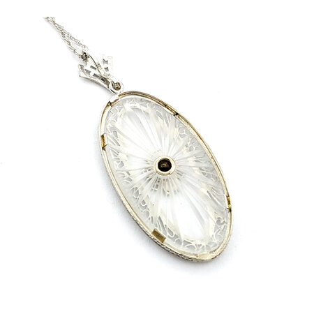 Necklace .09ctw Round Diamonds Antique Art Deco Camphor Glass 14kw 18" 1mm 224022750