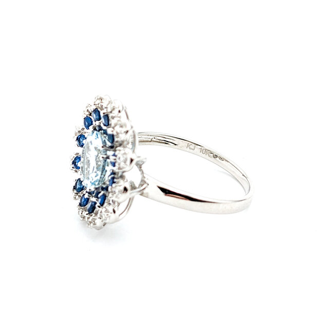 Ring 2.40ct Round Aquamarine .60ctw Sapphire 10kw Sz9 221110094