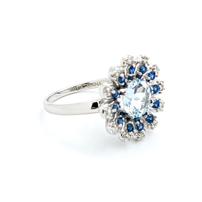 Ring 2.40ct Round Aquamarine .60ctw Sapphire 10kw Sz9 221110094