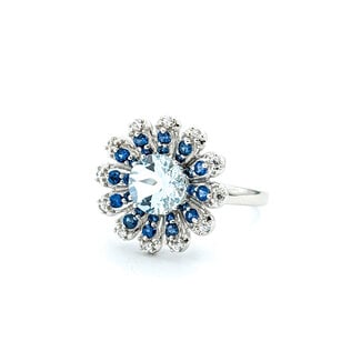 Ring 2.40ct Round Aquamarine .60ctw Sapphire 10kw Sz9 221110094