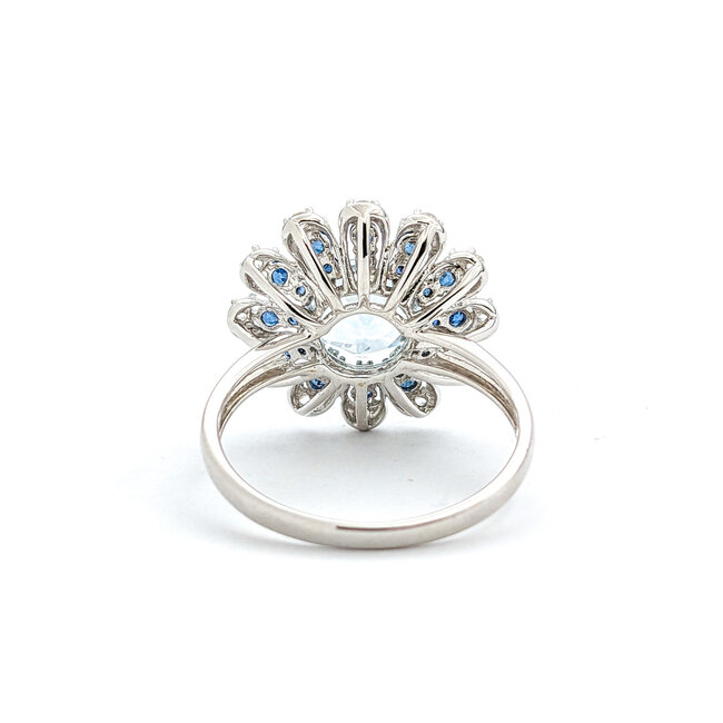 Ring 2.40ct Round Aquamarine .60ctw Sapphire 10kw Sz9 221110094