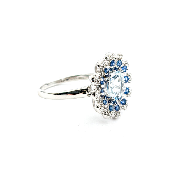 Ring 2.40ct Round Aquamarine .60ctw Sapphire 10kw Sz9 221110094