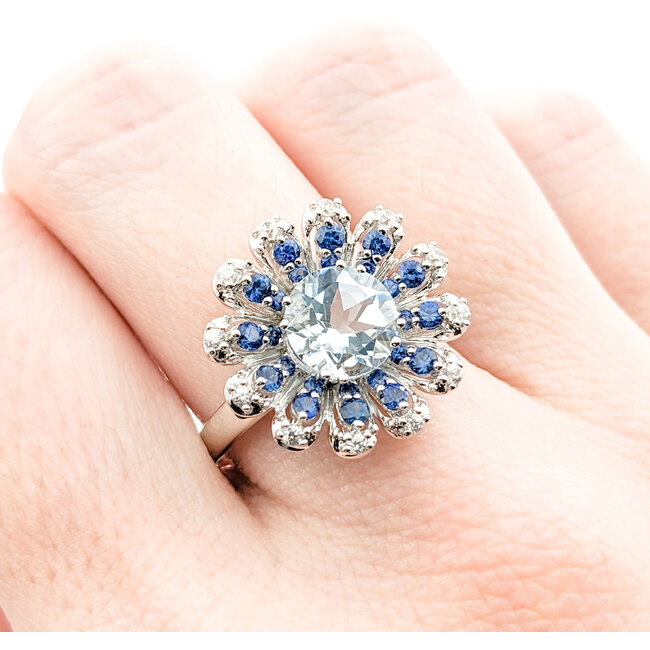 Ring 2.40ct Round Aquamarine .60ctw Sapphire 10kw Sz9 221110094