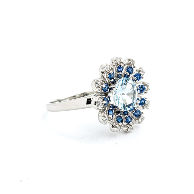 Ring 2.40ct Round Aquamarine .60ctw Sapphire 10kw Sz9 221110094