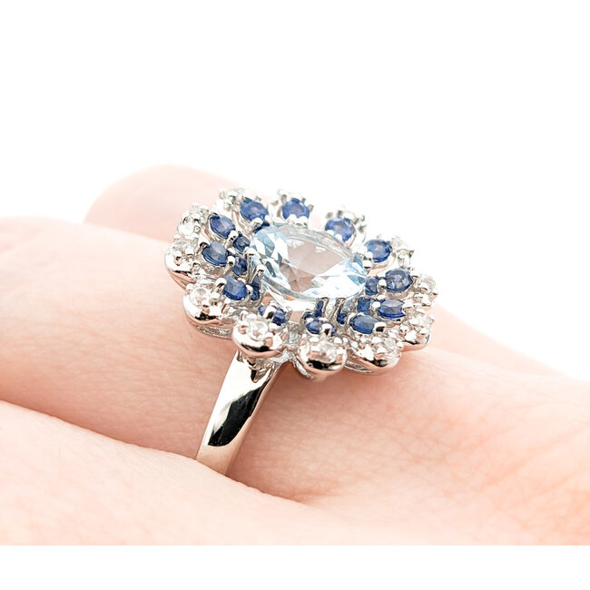 Ring 2.40ct Round Aquamarine .60ctw Sapphire 10kw Sz9 221110094