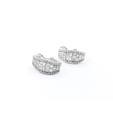 Earrings 1.97ctw Round & Baguette Diamonds J Hoops 19x9.25mm 14kw 124024011