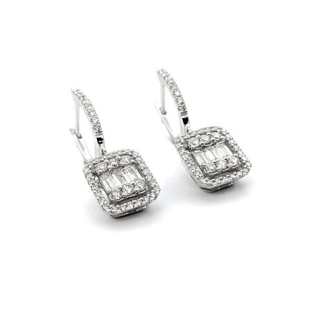 Earrings 1.25ctw Round & Baguette Diamonds Dangle Cocktail 26x9mm 14kw 124024015