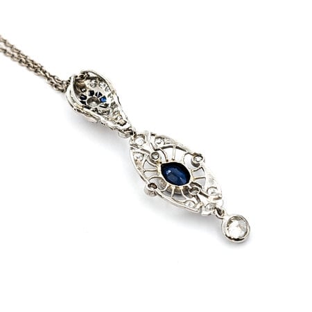 Necklace .76ctw Old European Diamonds Atique Art Deco 1.15ctw Sapphires 14kw 24" 1.5mm 224022752
