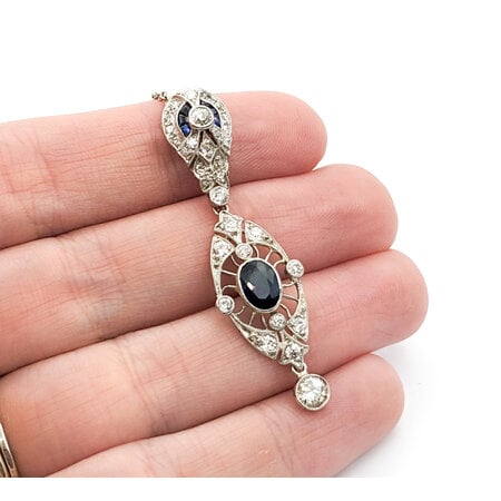 Necklace .76ctw Old European Diamonds Atique Art Deco 1.15ctw Sapphires 14kw 24" 1.5mm 224022752