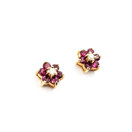 Earrings .09ctw Diamond .50ctw Rubies 14ky 9x9mm 123010066