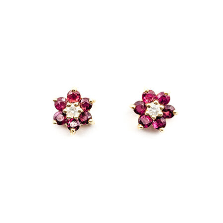 Earrings .09ctw Diamond .50ctw Rubies 14ky 9x9mm 123010066