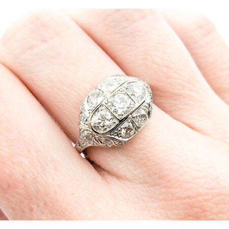 Ring Art Deco Shield 2.40ctw Mine Cut Diamonds 900pt sz7 124010751