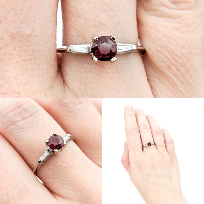 Ring Vintage .20ctw Tapered Baguette Diamonds .64ct Ruby 900pt sz8 124020183