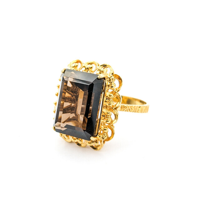 Ring 16x12mm Smoky Topaz Quartz 18ky Sz7.5 223060053