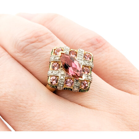 Ring .20ctw Round Diamonds 1.00ctw Pink Tourmaline .16ctw Tsavorite Garnet14ky sz5 224010162