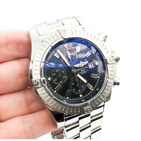 Watch Breitling Super Avenger 2 A13370 W/Extra 8" Black Rubber Strap Stainless Steel 48mm 9.5" Box 124036000
