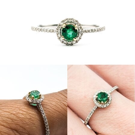 Ring Halo .18ctw Diamonds .22ct Emerald 950pt Sz7 123060105