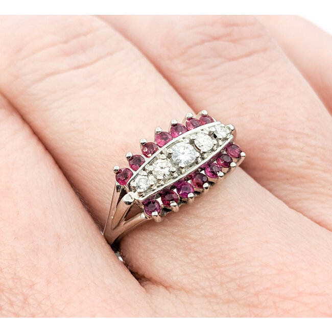 Ring Vintage .15ctw Round Diamonds .20ctw Rubies 14kw Sz6.5 222100042