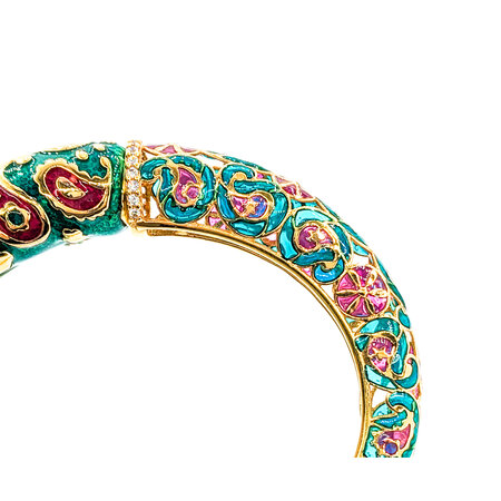 Bracelet Bangle Green 7 Red Enamel Cz 14ky 6.5" 222020059