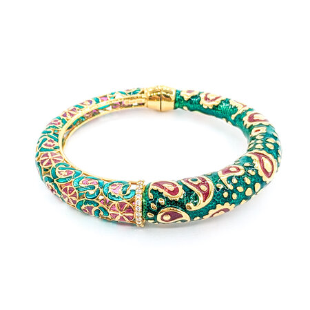 Bracelet Bangle Green 7 Red Enamel Cz 14ky 6.5" 222020059