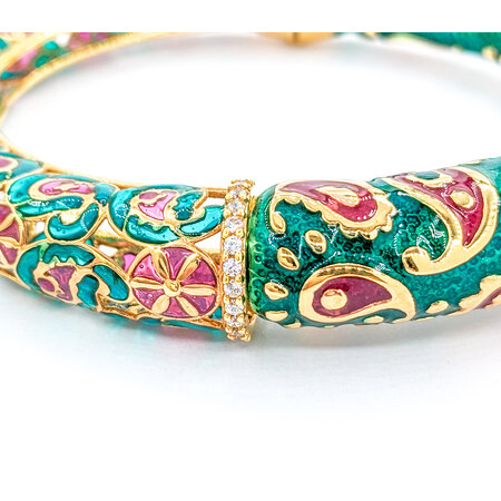 Bracelet Bangle Green 7 Red Enamel Cz 14ky 6.5" 222020059