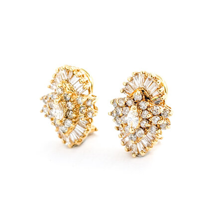 Earrings Cluster 2.08ctw Round/Baguette Diamonds 14ky 17x13mm 222100083