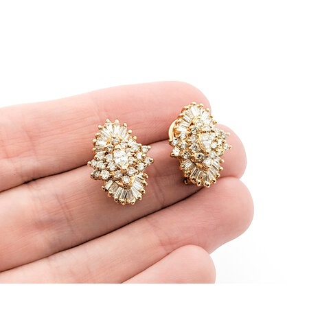 Earrings Cluster 2.08ctw Round/Baguette Diamonds 14ky 17x13mm 222100083