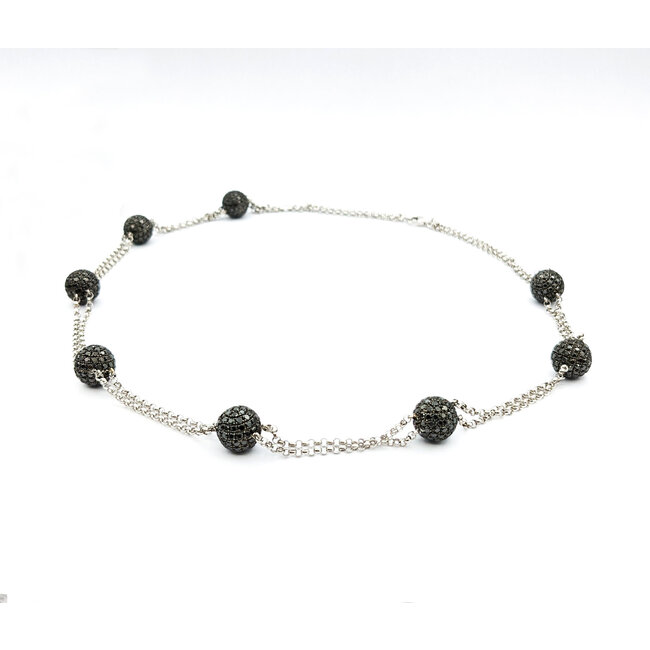 Necklace Ball Station 12.50ctw Round Diamonds 18kw 18-20" 222110101