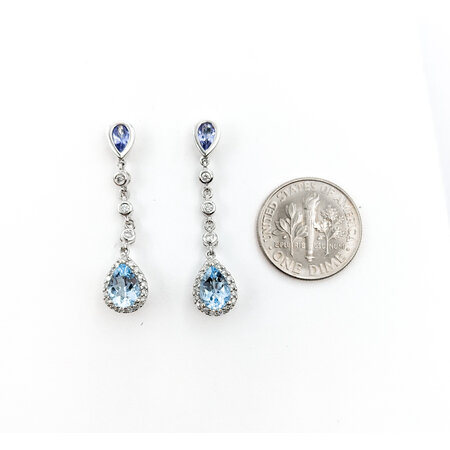 Earrings 0.24ctw Round Diamonds Dangle 1ctw Aquamarine .50ctw Tanzanite .75x.25" 14kw 124034156