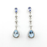  Earrings 0.24ctw Round Diamonds Dangle 1ctw Aquamarine .50ctw Tanzanite .75x.25" 14kw 124034156