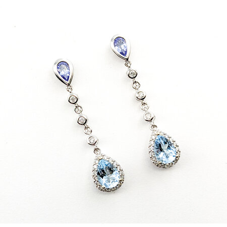 Earrings 0.24ctw Round Diamonds Dangle 1ctw Aquamarine .50ctw Tanzanite .75x.25" 14kw 124034156
