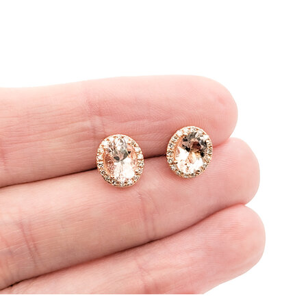 Earrings 0.13ctw Round Diamonds Stud 1.40ctw Morganite 8.6x7.6mm 14kr 124034154